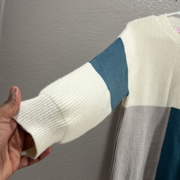 Pink Lily Women’s Sweater Crew Neck Block Design Long Sleeve Cream Gray Blue SzM - Picture 3 of 9